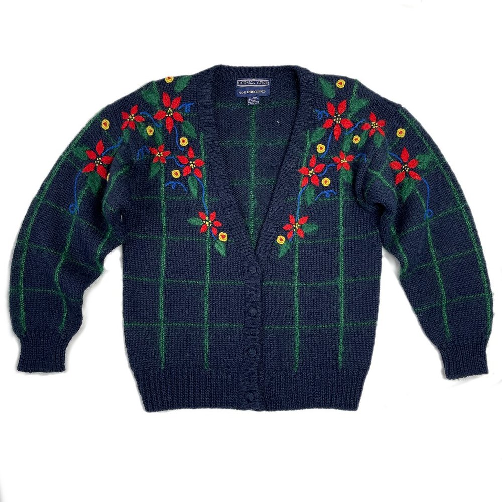Vintage Herman Geist Hand Embroidered Wool Cardigan Size Small Cottagecore